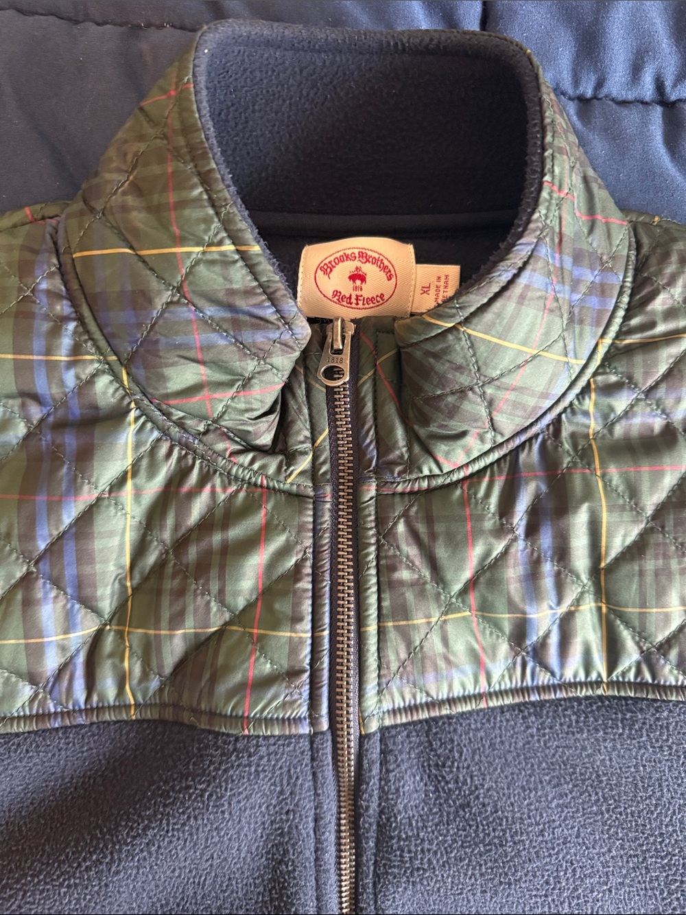 Brooks Brothers Black Fleece Vest with Olive Plaid Yoke XL - Picture 2 of 3